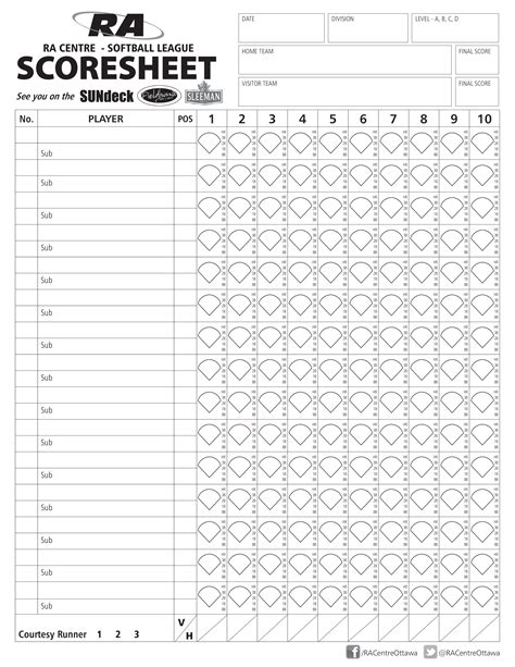Printable Softball Score Sheet 15 Players